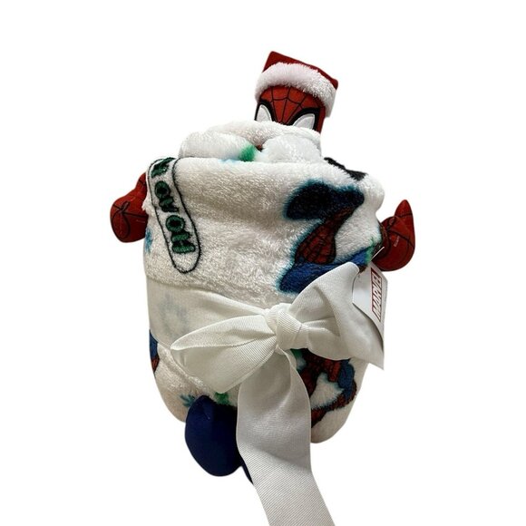 Marvel Spider-Man Christmas Santa Plush Toy Plus 50x60 Inch Throw NWT - Picture 2 of 6